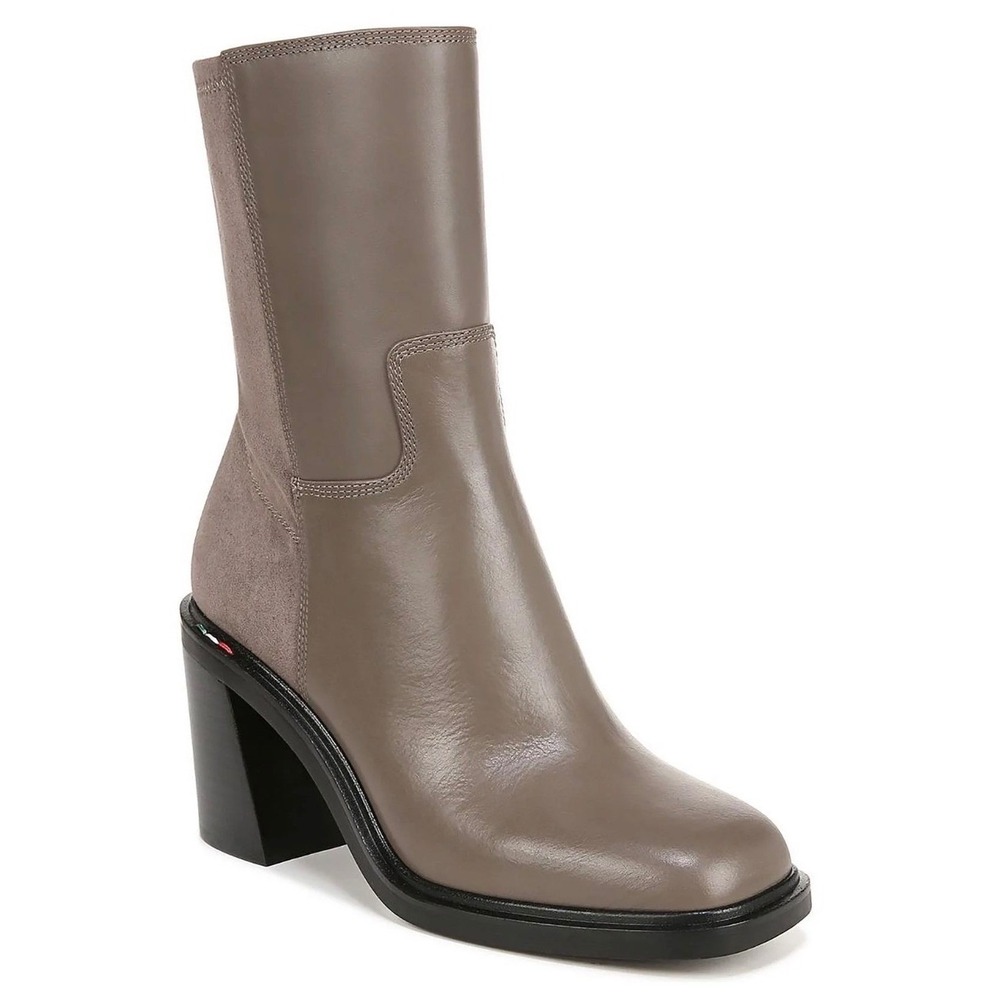 Franco Sarto Penelope Taupe Leather Suede Square Toe Block Heel Boots Size 10M